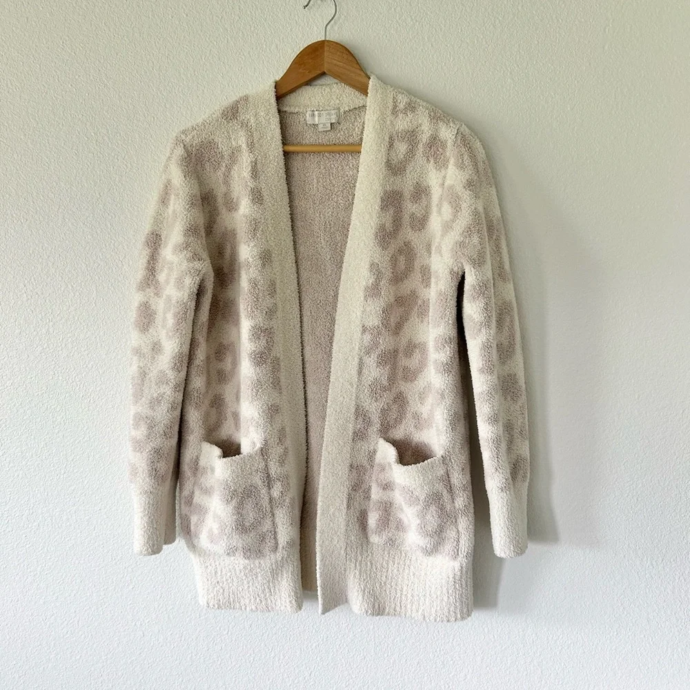 Barefoot Dreams CozyChic Leopard Cardigan in Cream / Stone - Picture 2 of 6